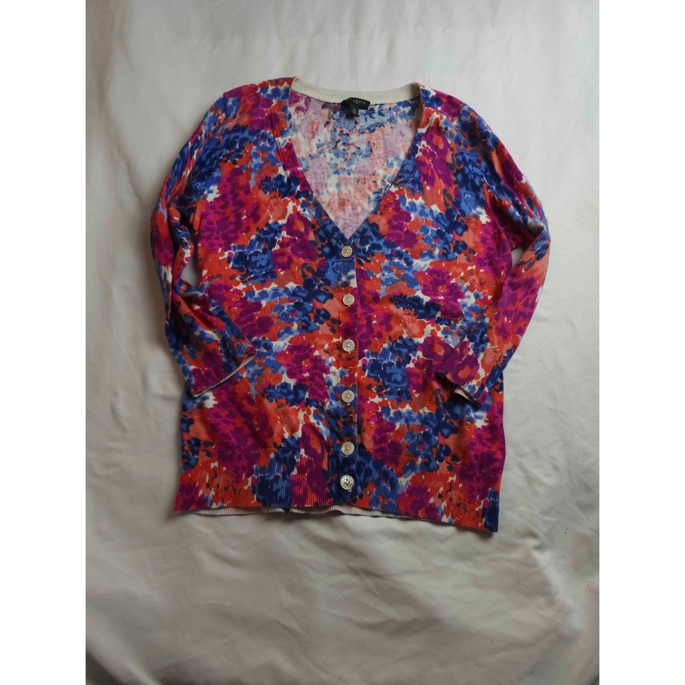 Talbots Cardigan Sweater Women MP Floral Boho Coastal Festival Artsy Art To Wear